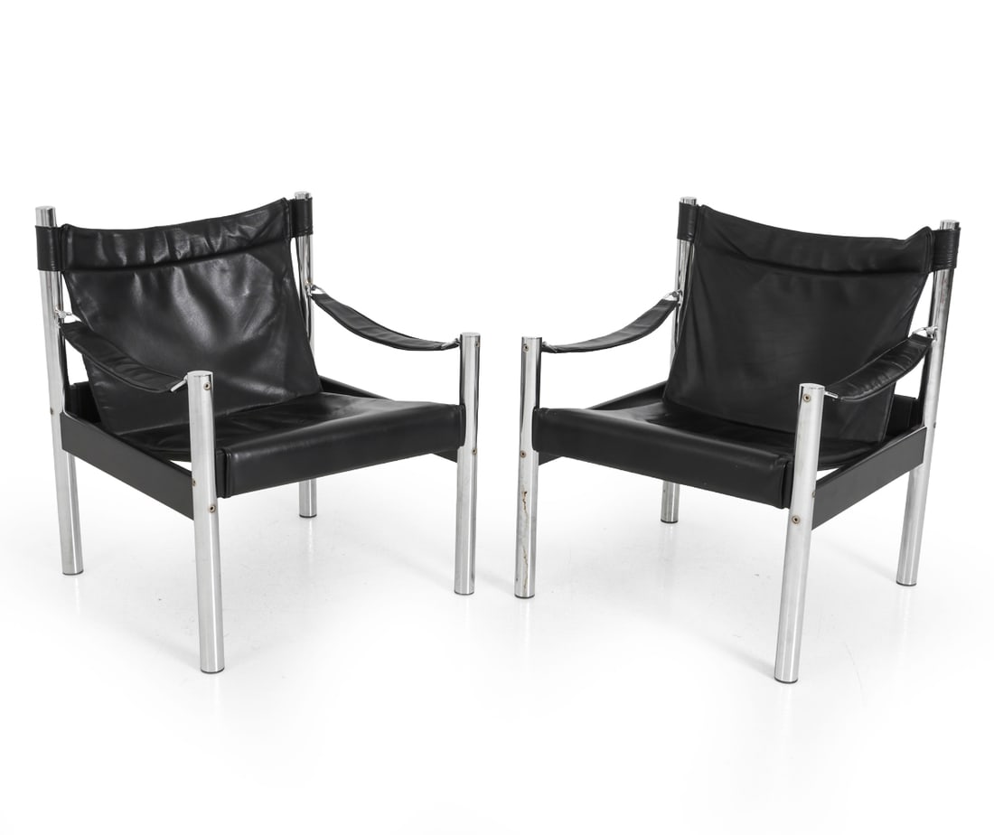 PAIR OF BORJE JOHANSON CHROME & LEATHER CHAIRS (1 of 14)