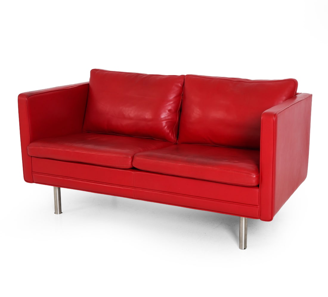 MANNER OF BORGE MOGENSEN DANISH LEATHER LOVESEAT (1 of 16)