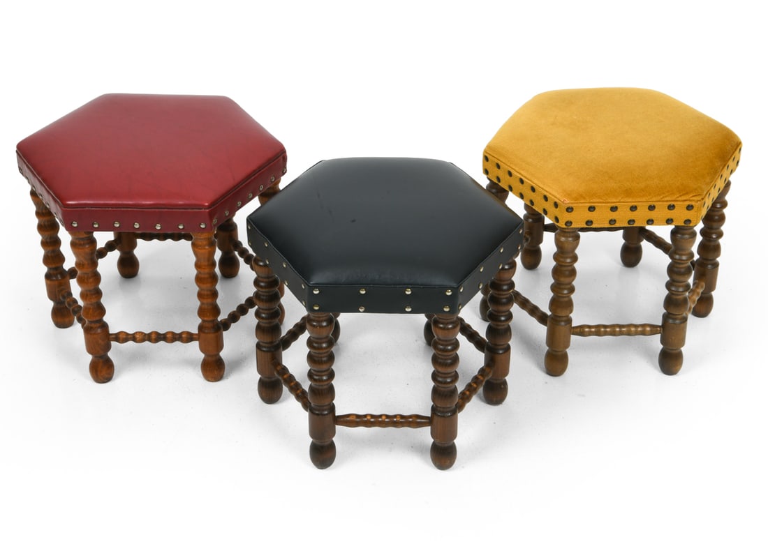 (3) SCANDINAVIAN OAK STOOLS C. 1950S (1 of 12)