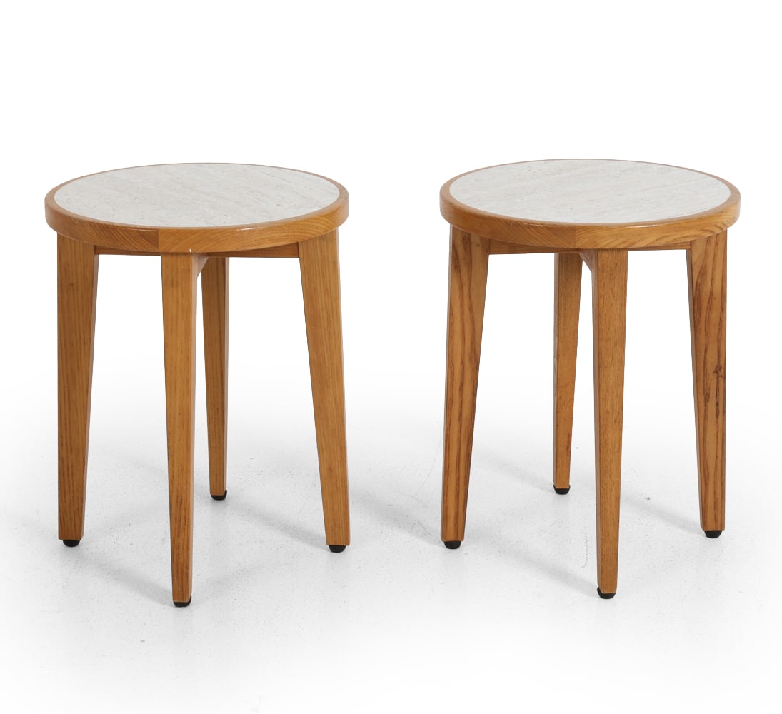 PAIR OF SCANDINAVIAN OAK SIDE TABLE STOOLS 1960S (1 of 11)