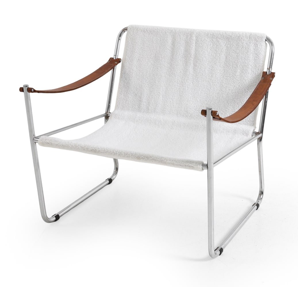 DANISH CHROME & BOUCLE SAFARI LOUNGE CHAIR (1 of 16)
