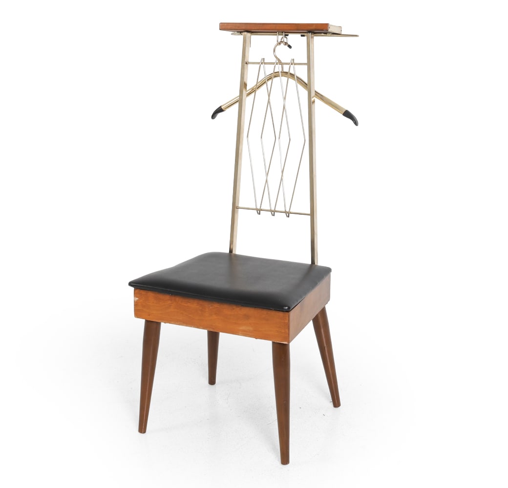 THE MODERN CRAFTS VALET CHAIR C. 1960S: Marked under the seat. USA, circa 1960s. Dimensions: H 43" x W 18.5" x D 17" x SH 17.5". Condition: Wear consistent with age and use. Indentation to seat. Rubs to one side of the frame. Faint odor.