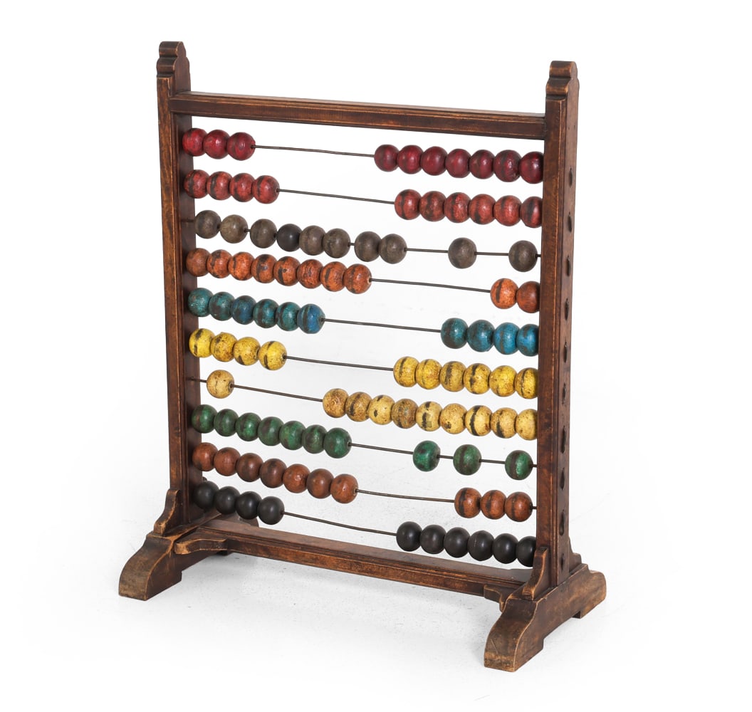 ANTIQUE STANDING WOOD ABACUS: Dimensions: H 29" x W 23" x D 12". Condition: Scuffs, scratches, and rubs. Wear consistent with age and use.