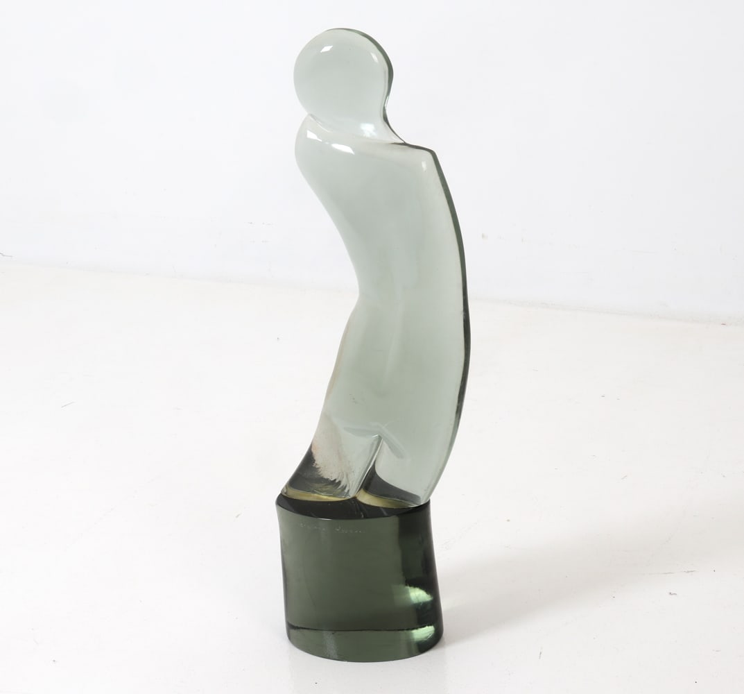LOREDANO ROSIN (1936-1991) MURANO GLASS SCULPTURE: Nude Murano glass sculpture by Italian artist Loredano Rosin. Signed to front of base. Italy, circa 1960's. Dimensions: H 32" x W 10" x D 6" Condition: Wear consistent with age and use including