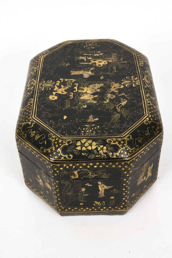 CHINESE EXPORT BLACK LACQUER SEWING BOX - 10