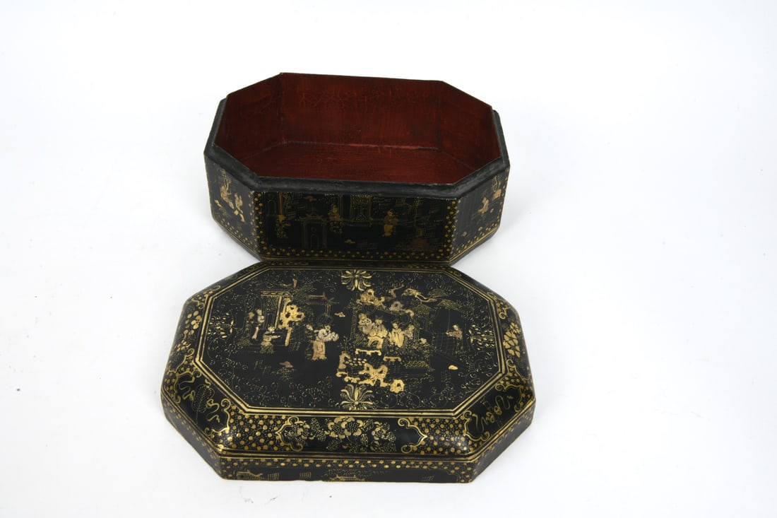 CHINESE EXPORT BLACK LACQUER SEWING BOX - 13