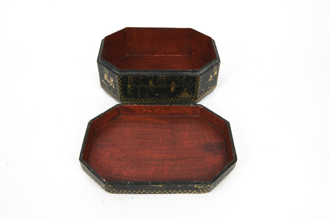 CHINESE EXPORT BLACK LACQUER SEWING BOX - 14