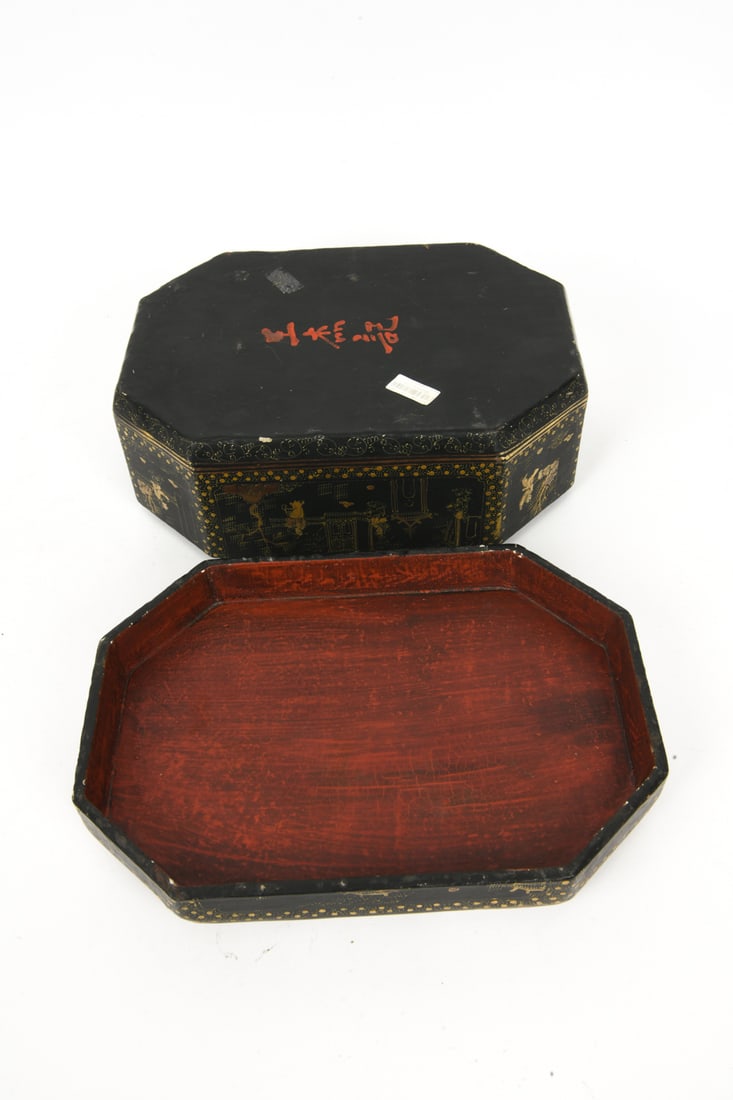 CHINESE EXPORT BLACK LACQUER SEWING BOX - 15