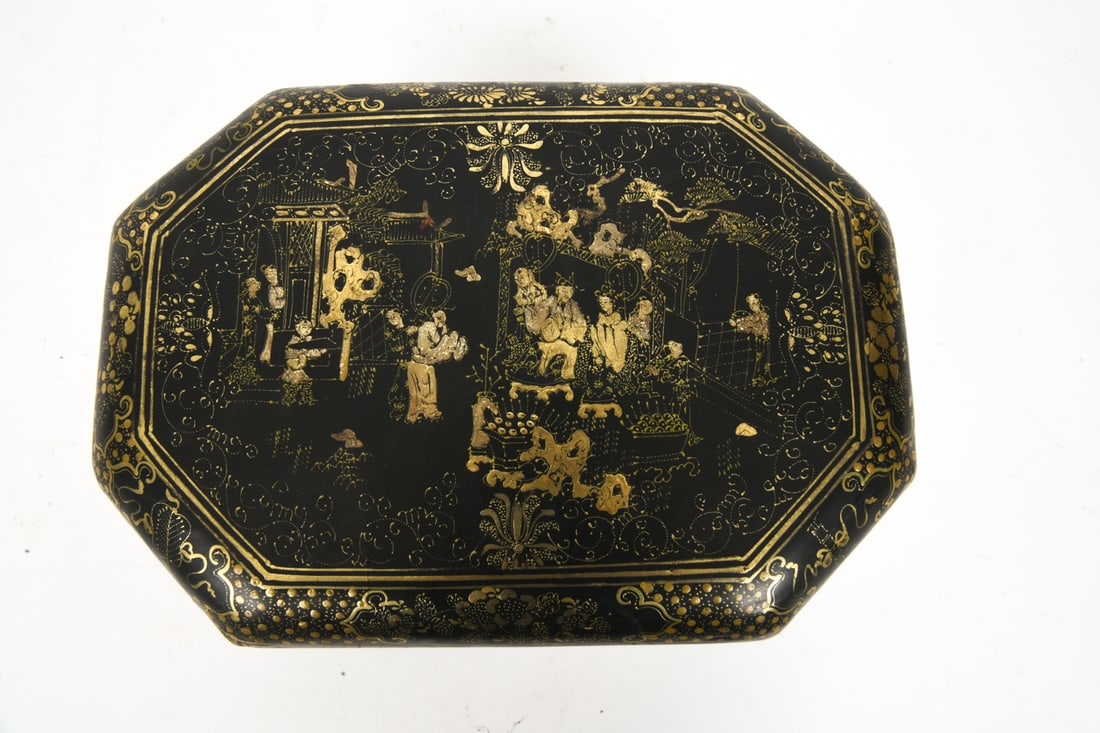 CHINESE EXPORT BLACK LACQUER SEWING BOX - 5