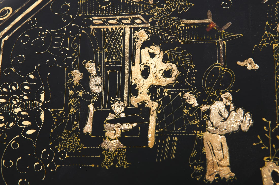 CHINESE EXPORT BLACK LACQUER SEWING BOX - 7
