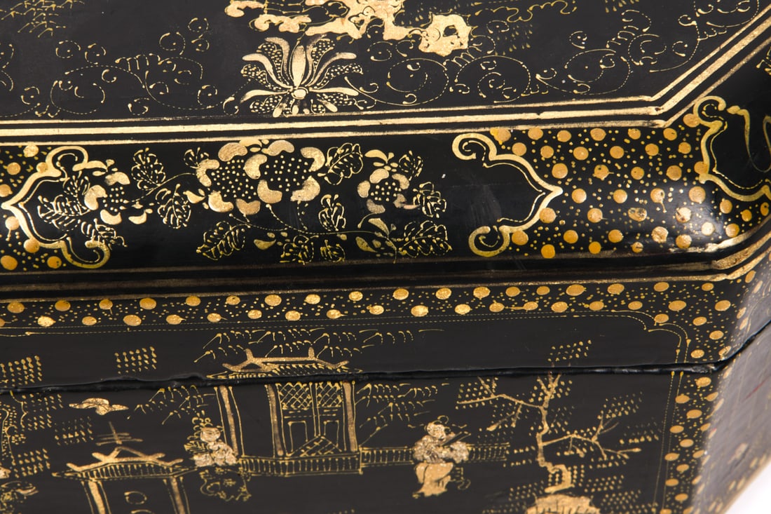 CHINESE EXPORT BLACK LACQUER SEWING BOX - 8