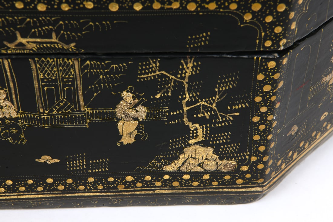 CHINESE EXPORT BLACK LACQUER SEWING BOX - 9
