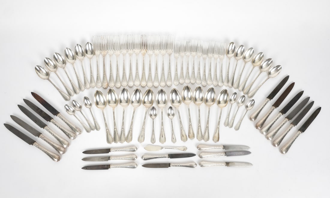 CHRISTOFLE RUBANS SILVERPLATE FLATWARE GROUPING - 2