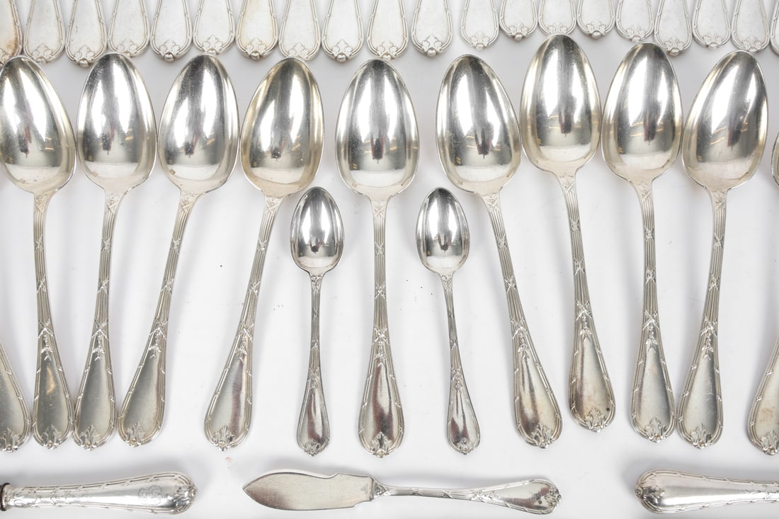 CHRISTOFLE RUBANS SILVERPLATE FLATWARE GROUPING - 6