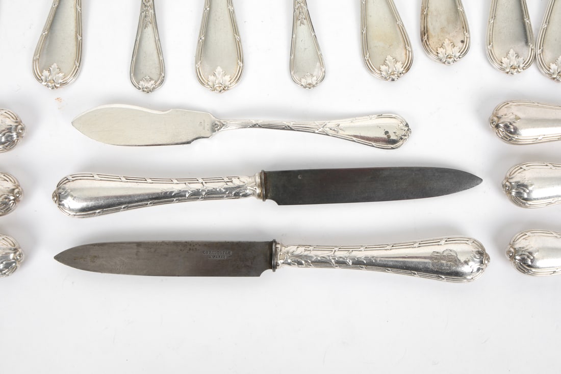 CHRISTOFLE RUBANS SILVERPLATE FLATWARE GROUPING - 7