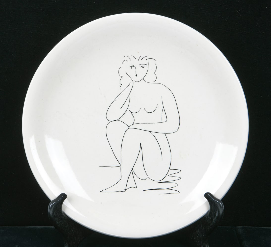 AFTER PICASSO ASSIETTE CERAMIC PLATE: Marked underneath. Dimensions: Dia. 9.25". Condition: Light scuffs. Wear consistent with age and use.
