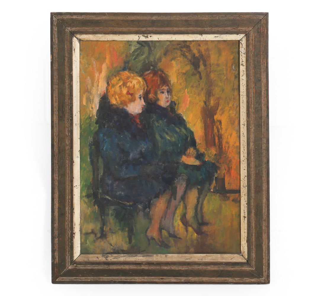 FLORENCE KEVESON "TALKING IT OVER" OIL ON BOARD (1 of 1)
