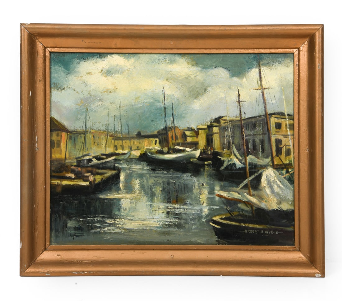 HERBERT S. WYLLIE (1913-1973) HARBOR SCENE O/C (1 of 6)