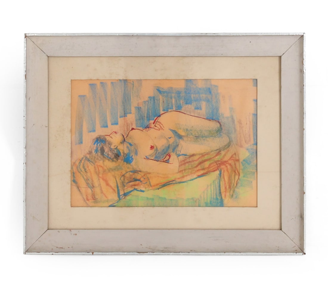 BILL WARD (1919-1998) NUDE #3 PASTEL ON PAPER: Apparently unsigned. Marked on back. Titled "Nude #3". Dimensions: (Frame) H 23" x W 28.25" (Sight) H 13" x W 19" Condition: Scuffs on frame. Discoloration and marks on mat. Wear consistent with age a