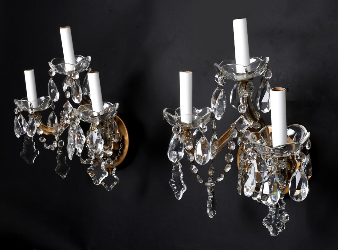 BRASS AND CRYSTAL WALL SCONCES (1 of 15)