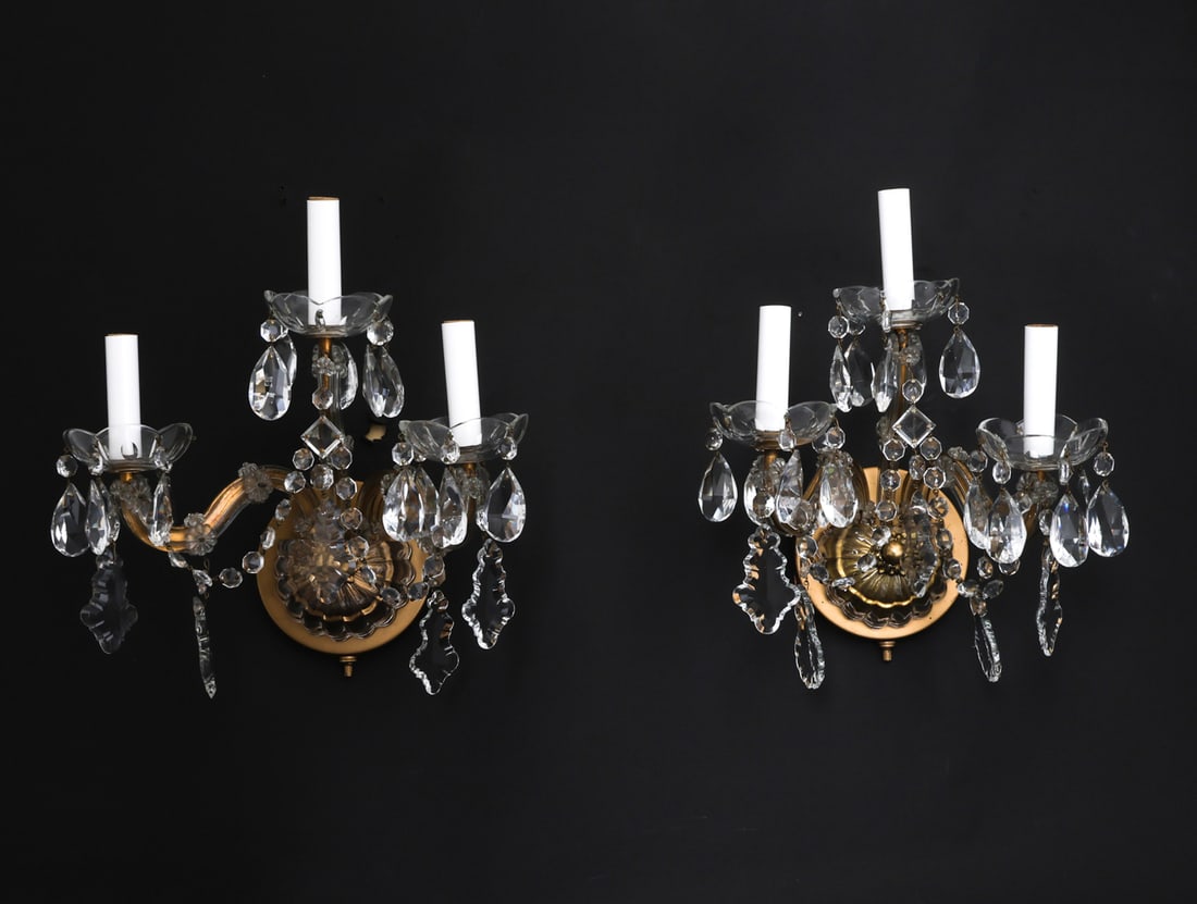 BRASS AND CRYSTAL WALL SCONCES - 2