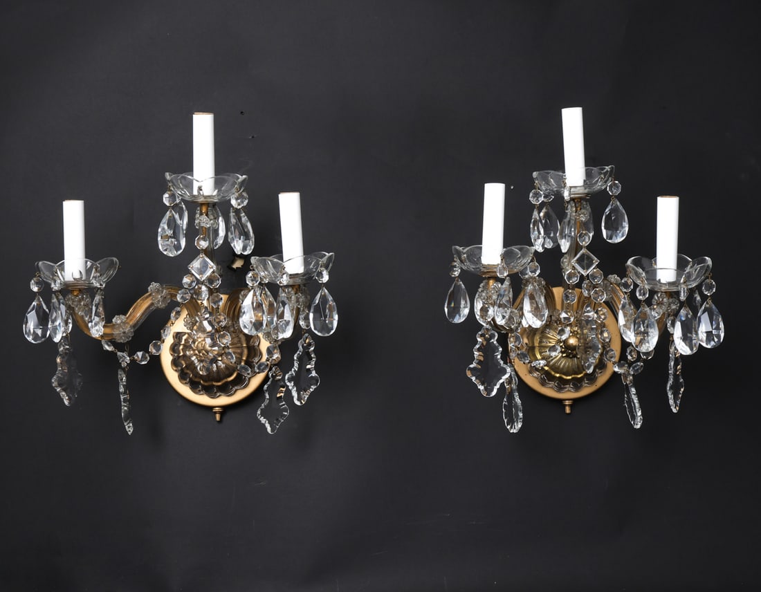 BRASS AND CRYSTAL WALL SCONCES - 3