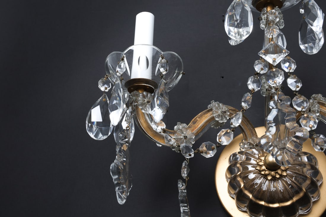 BRASS AND CRYSTAL WALL SCONCES - 9