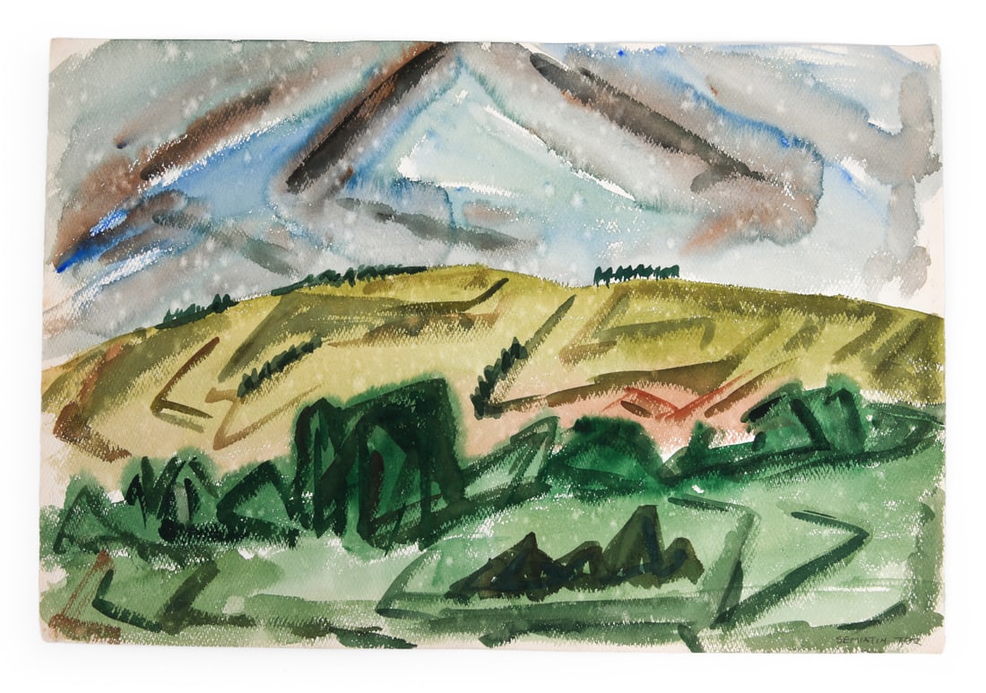 JACOB SEMIATIN (1915-2003) WATERCOLOR: Signed, dated 1952 and numbered 7/52 on bottom right hand corner. Watercolor on paper. "Sheridan Wyo" Dimensions: H 15" x W 22" Condition: Minor wear on edges. Wear consistent with age and use.