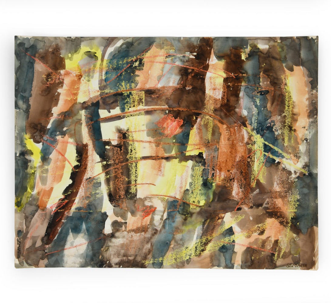 JACOB SEMIATIN (1915-2003) MIXED MEDIA: Dated 1959. Signed on bottom right hand corner. Watercolor and crayon. Dimensions: H 17" x 22" Condition: Wear consistent with age and display.