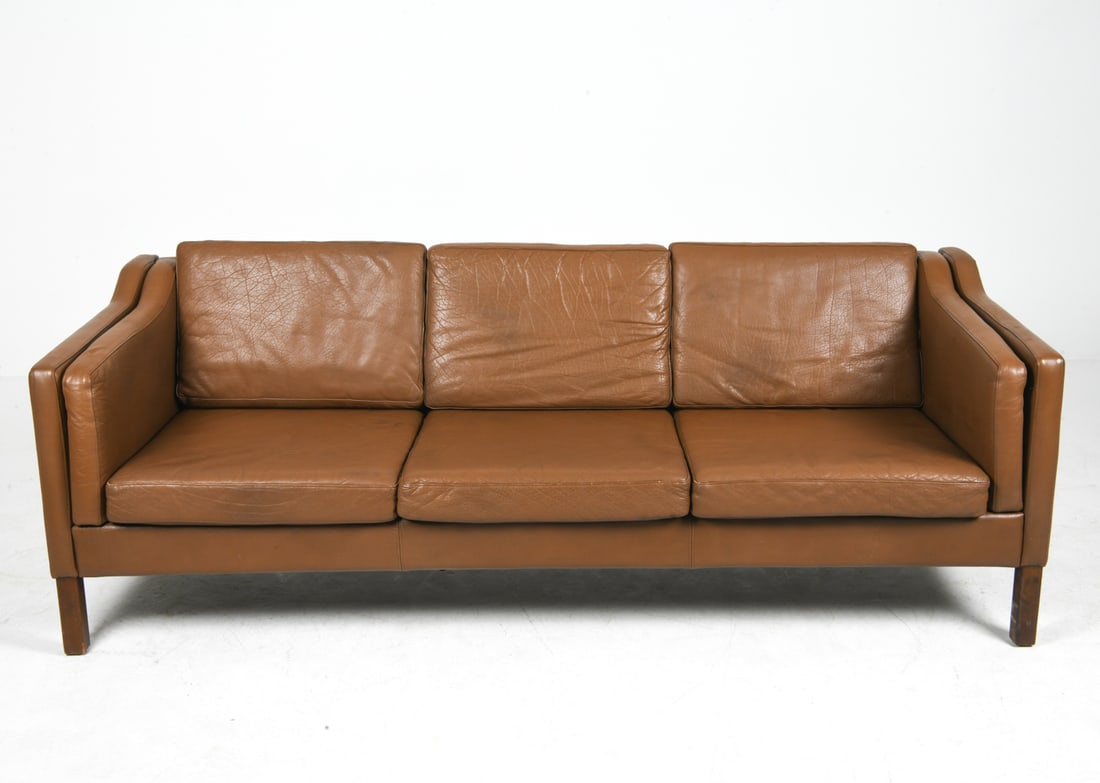 STYLE OF MOGENSEN DANISH LEATHER SOFA C. 1960S (1 of 15)