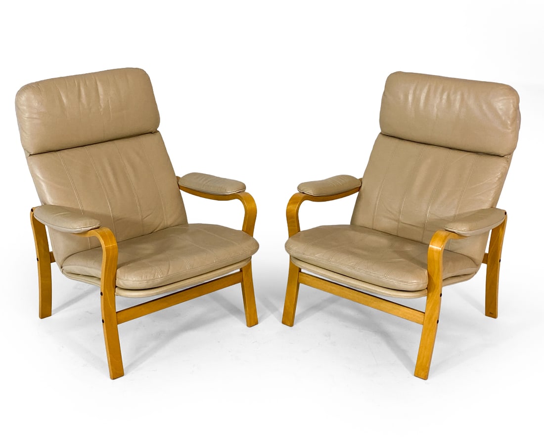PAIR MATHSSON STYLE DANISH LEATHER LOUNGE CHAIRS (1 of 12)
