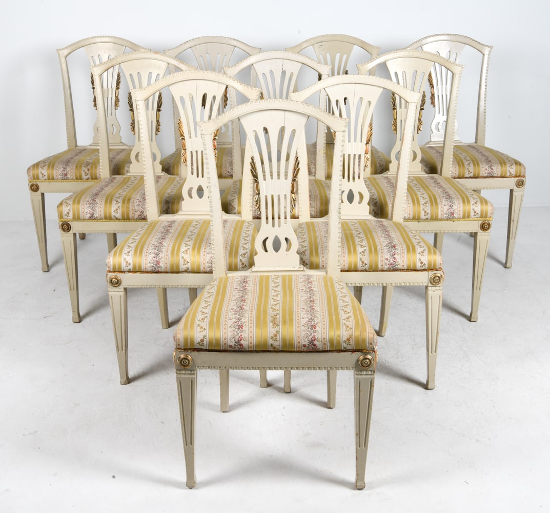 (10) SWEDISH GUSTAVIAN PAINTED PINE DINING CHAIRS (1 of 20)