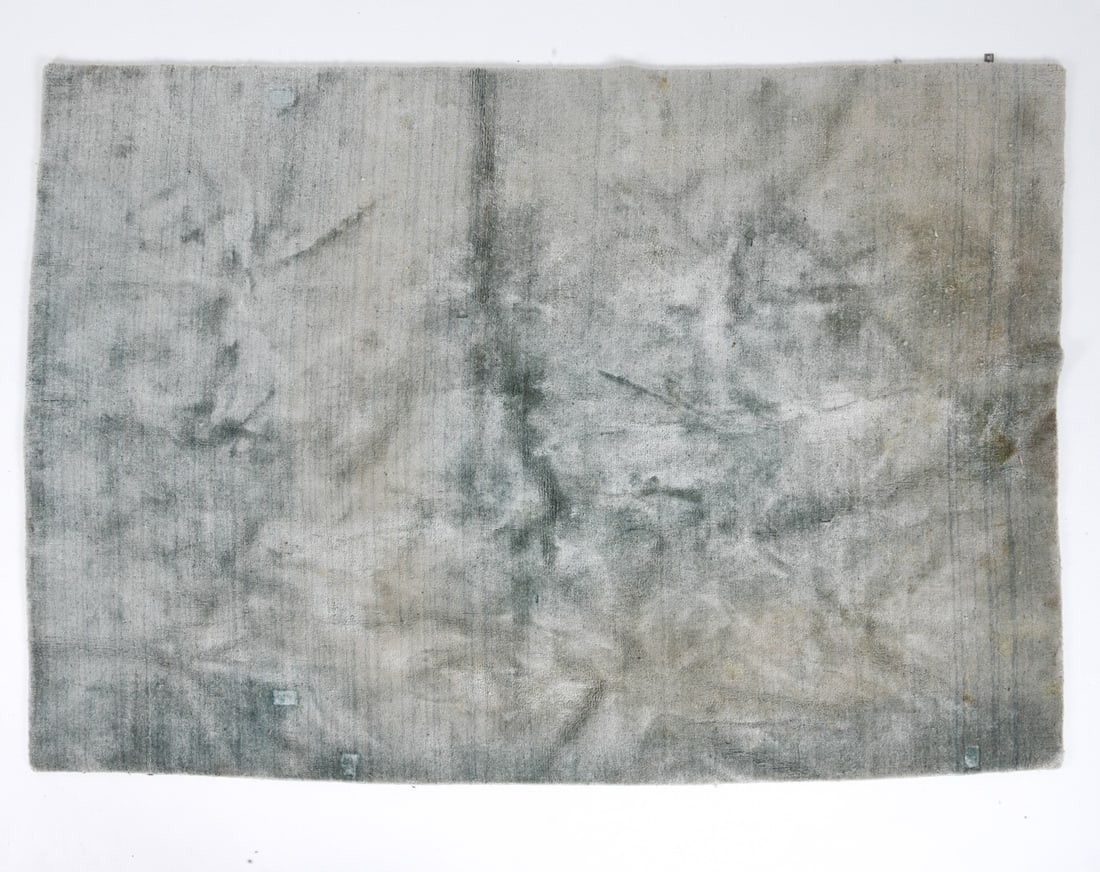 CONTEMPORARY EILERSEN "STICK" RUG: Hand-woven with bamboo viscose and cotton. Tagged underneath. Dimensions: L 93.5 " x W 66.5". Condition: Wear consistent with age and use including minor fading, soiling in some spots.