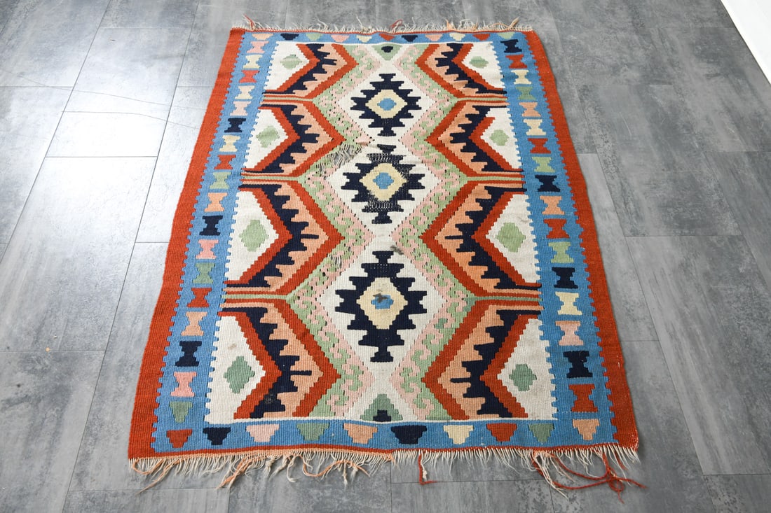 VINTAGE FLATWEAVE WOOL RUG - 6