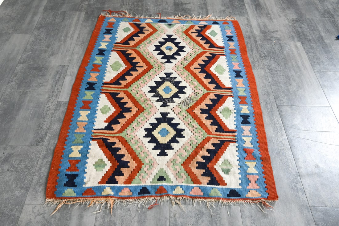 VINTAGE FLATWEAVE WOOL RUG - 7