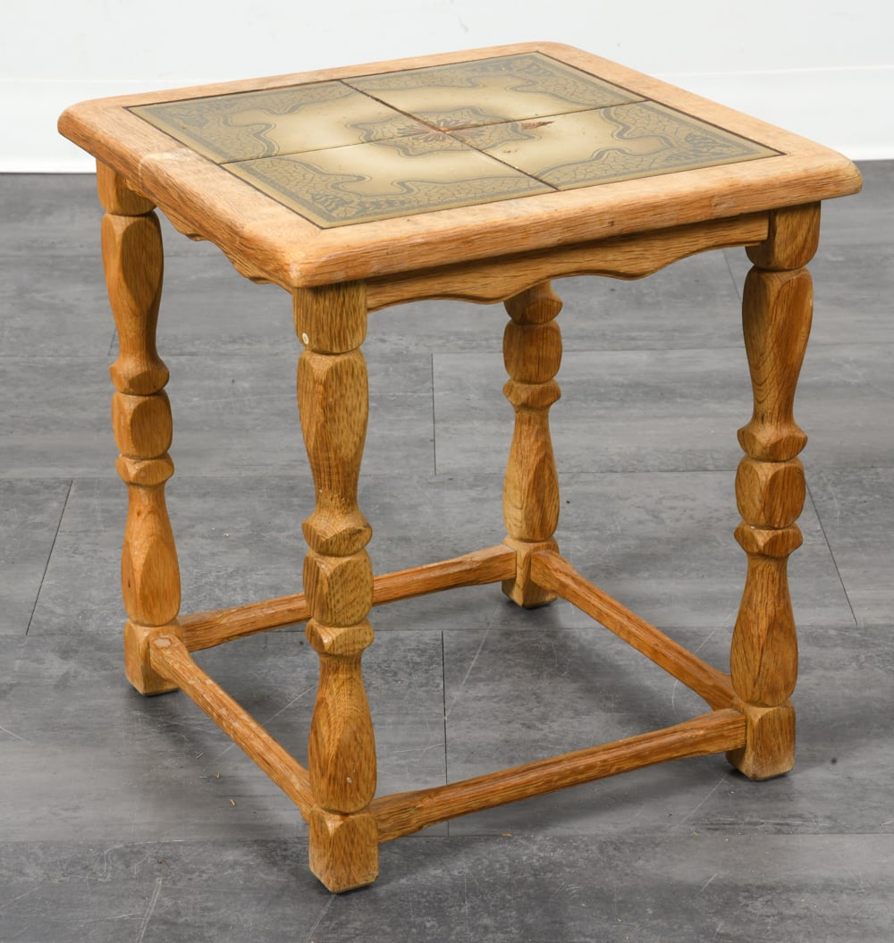 DANISH OAK & CERAMIC TILE SIDE TABLE C. 1970S (1 of 12)