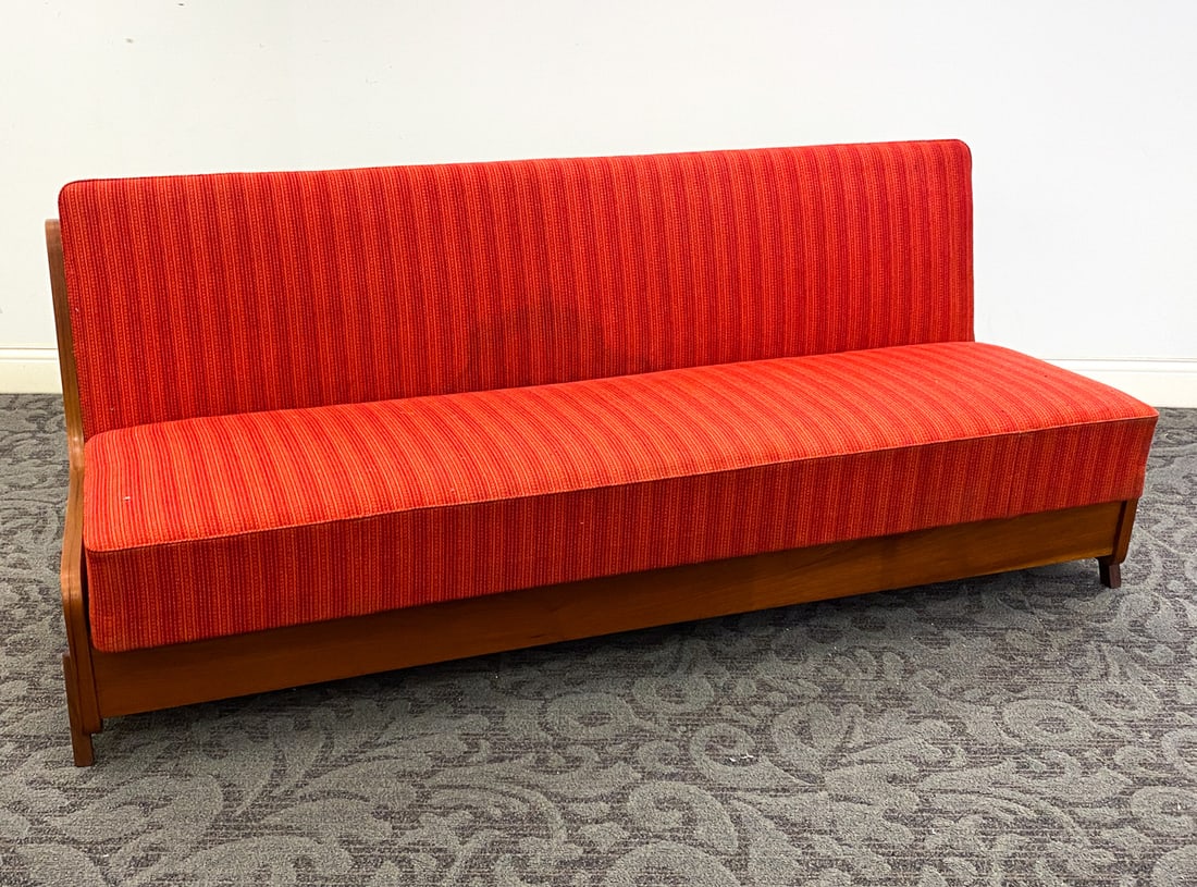 WEGNER STYLE DANISH TEAK DAYBED SOFA C. 1970S: Denmark, circa 1970s. Dimension: H 30" x W 74.75" x D 29" x Sh 16" Condition: Wear consistent with age and use including rubs, scuffs, and discoloration.