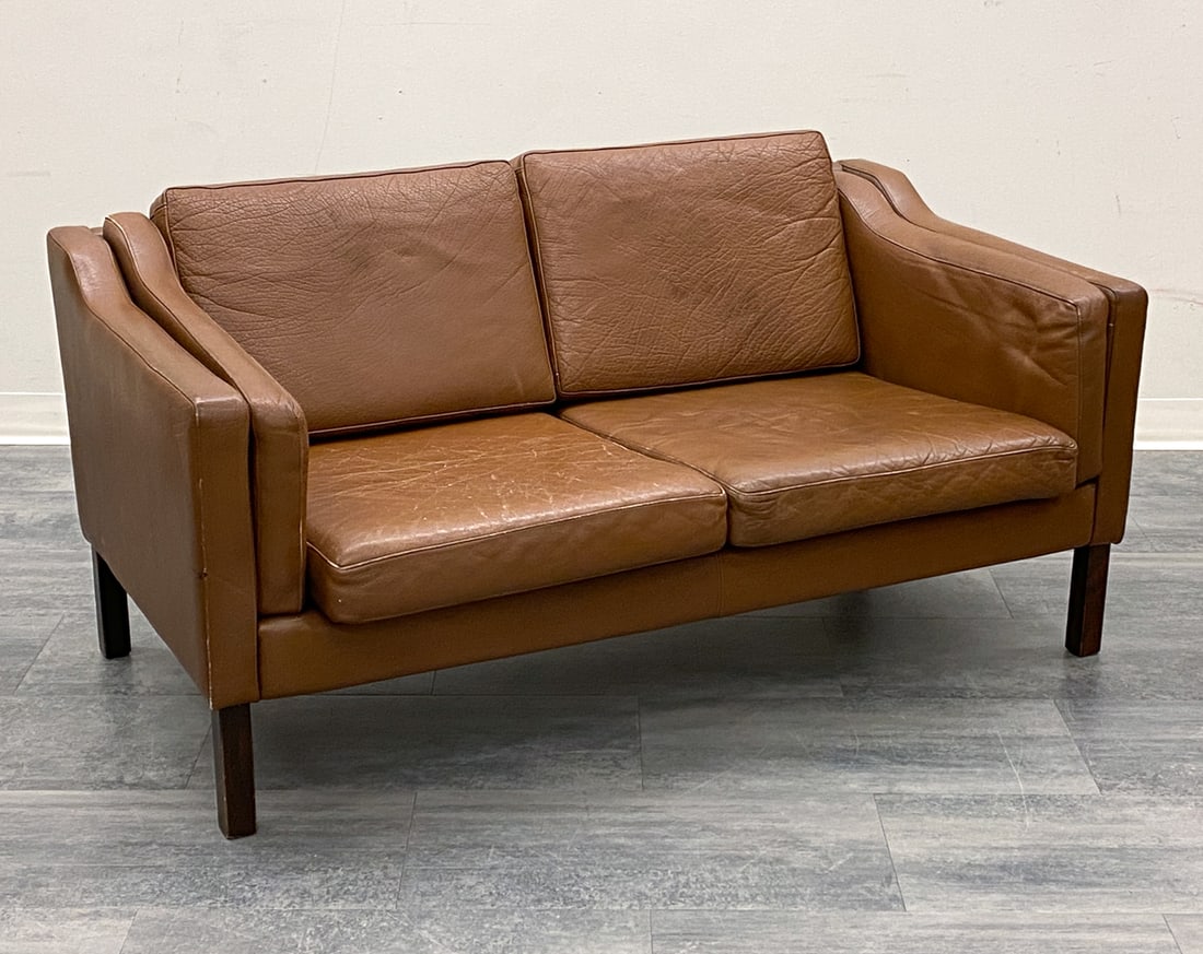 MOGENS HANSEN STYLE DANISH LEATHER LOVESEAT SOFA (1 of 11)