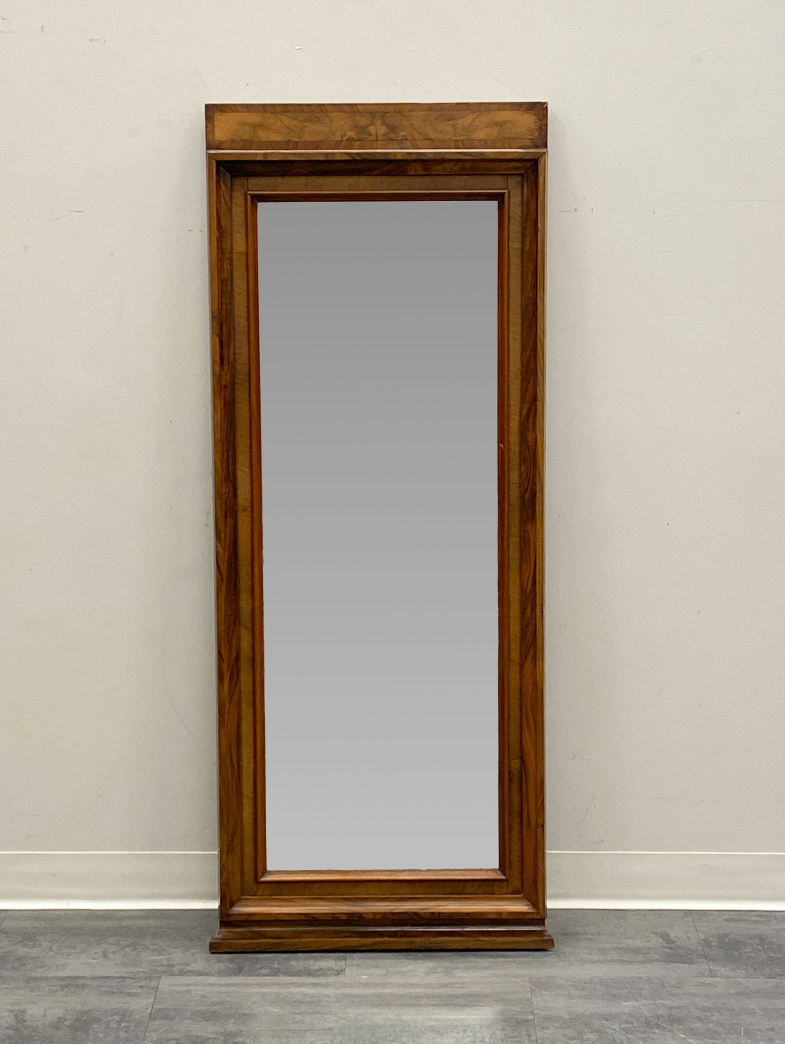VINTAGE SCANDINAVIAN MAHOGANY WALL MIRROR: Dimensions: H 56" x W 22" Condition: Wear consistent with age and use. Nicks, minor dings to corners.
