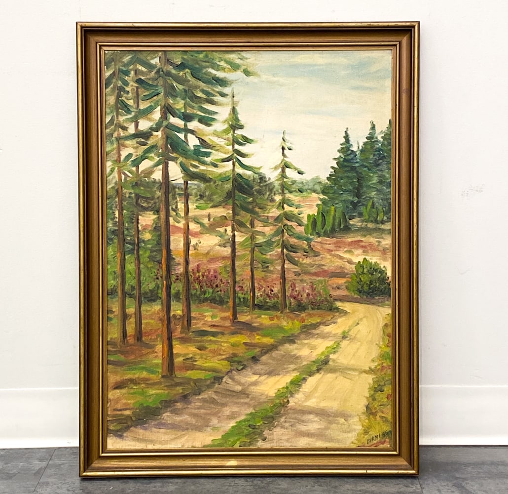VINTAGE DANISH FOREST LANDSCAPE O/C PAINTING (1 of 5)