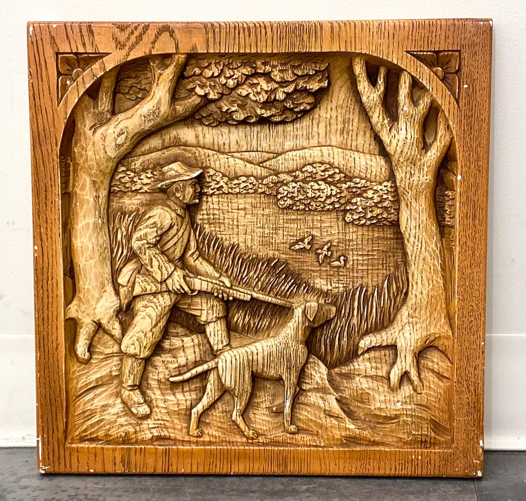 SCANDINAVIAN HUNTING SCENE PLASTER BAS-RELIEF (1 of 5)