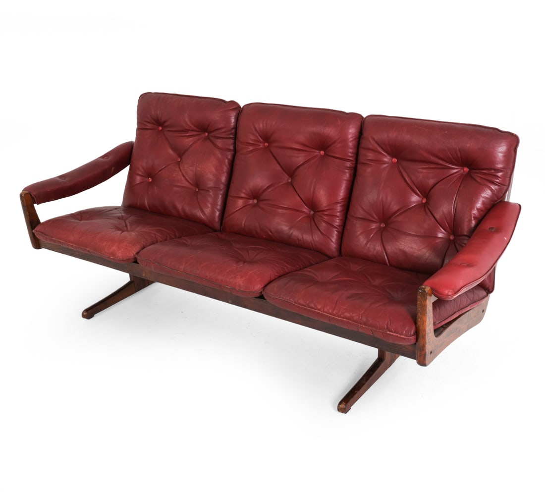 LIED MOBLER NORWEGIAN LEATHER & BEECH SOFA (1 of 18)