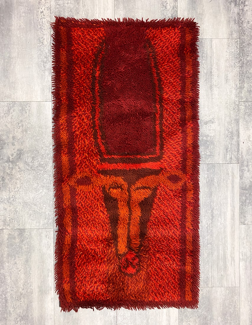 EGE VAEG RYA DANISH RUG: Marked to underside. Dimensions: H 55" x W 28" Condition: Wear consistent with age and use. Light fading.