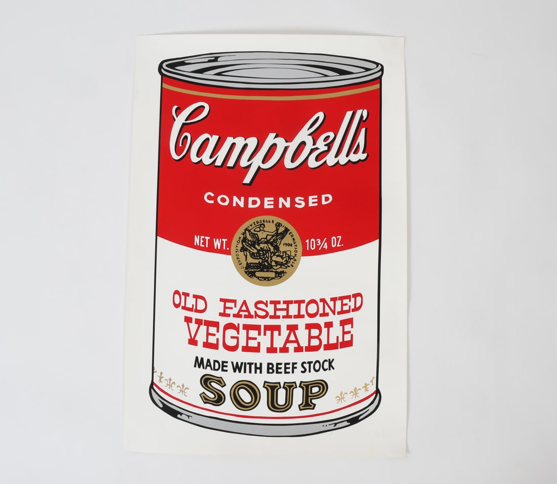 ANDY WARHOL CAMPBELL'S SOUP SUNDAY B MORNING PRINT: "Old fashioned vegetable screenprint" by Andy Warhol. The print was created in 1969 as a color screenprint on Lenox Museum Board. It is part of a ten portfolio of ten screenprints that focused on more