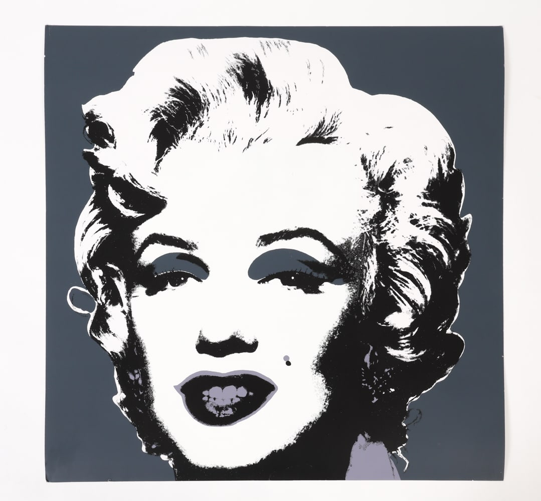 ANDY WARHOL MARILYN SUNDAY B. MORNING PRINT: This is an Andy Warhol Pink Marilyn on a dark-grey background, published by Sunday B. Morning. Marked on verso. This is from a private collector, we have no additional provenance or information. Dimen