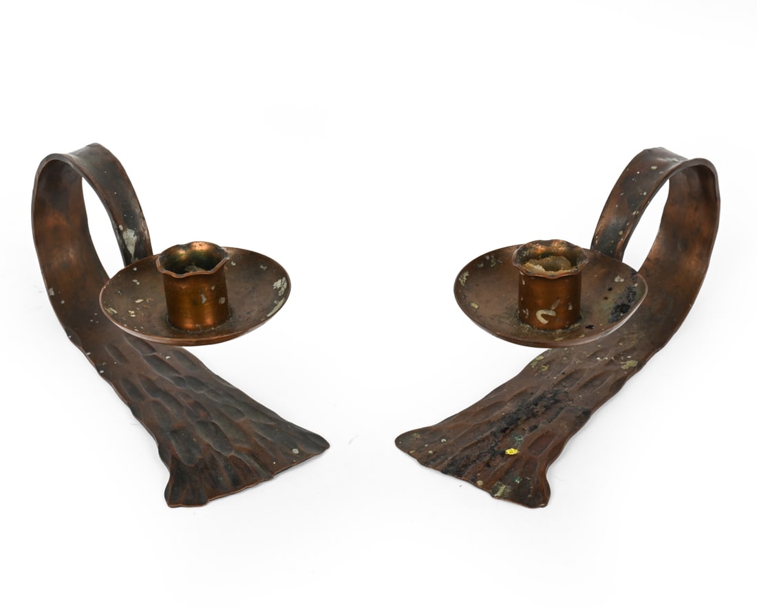 PAIR ERHARD GLANDER WROUGHT COPPER CANDLE HOLDERS (1 of 14)