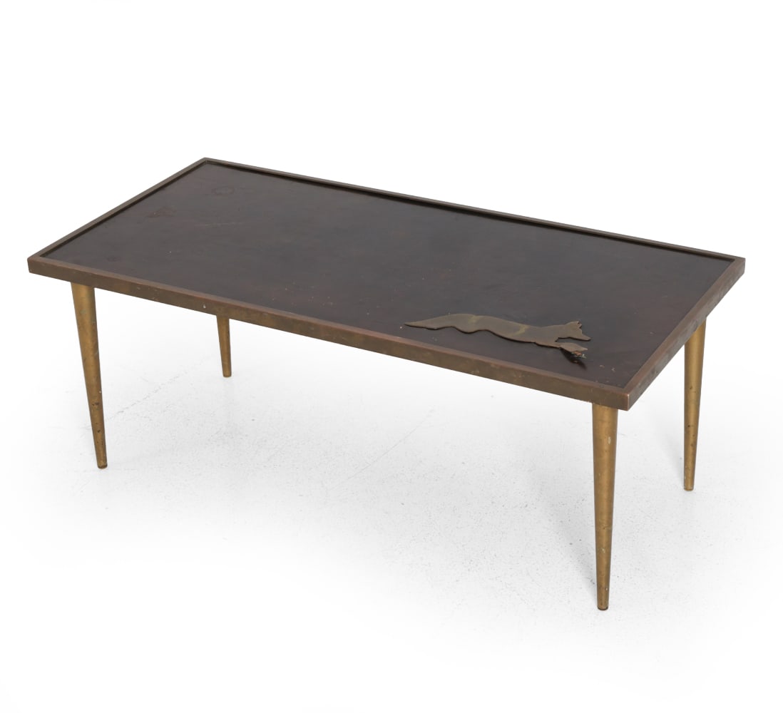 ROYDEN BRASS & LEATHER DOG COFFEE TABLE (1 of 13)