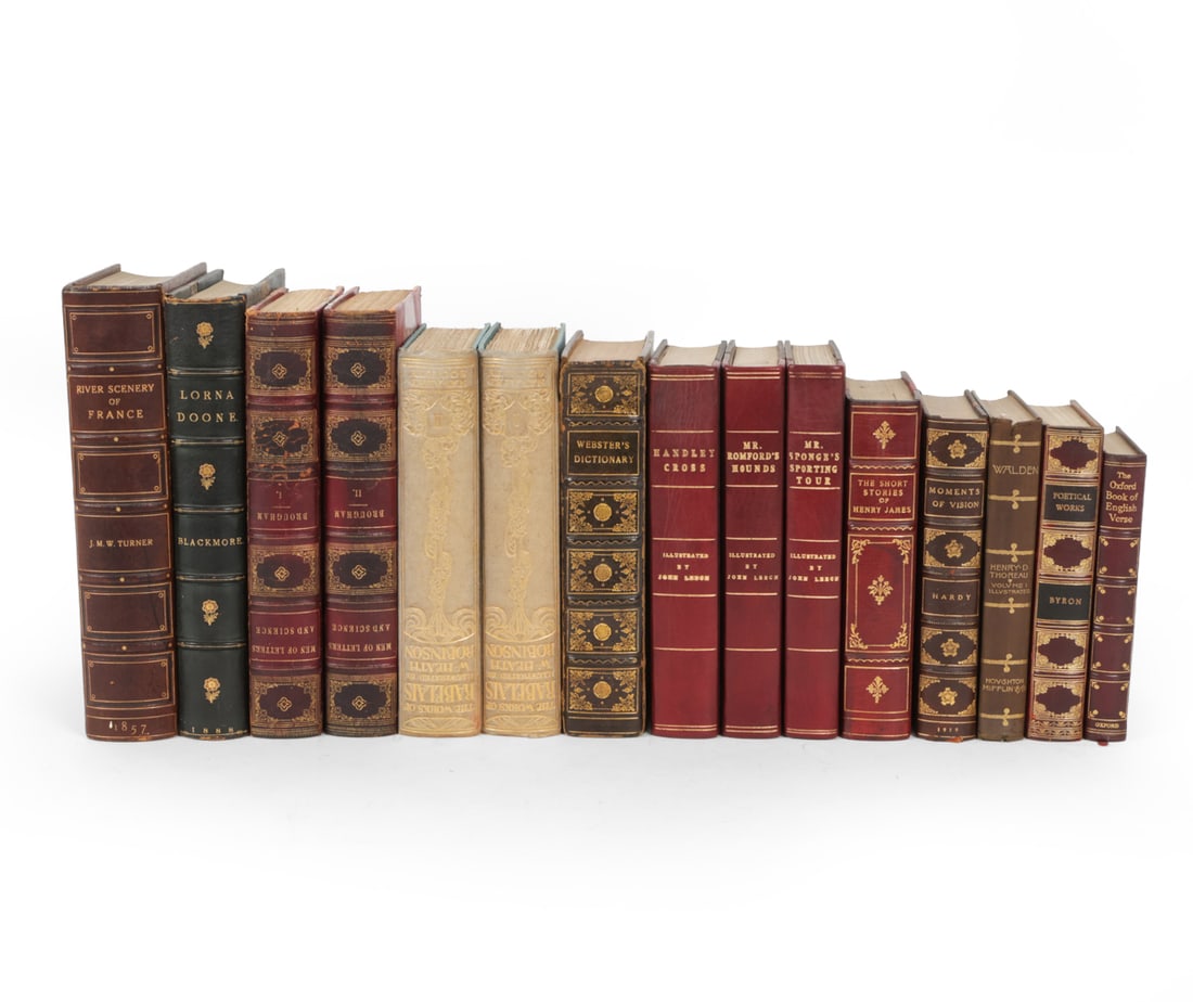 VARIOUS ANTIQUE LEATHERBOUND BOOK GROUPING (1 of 11)