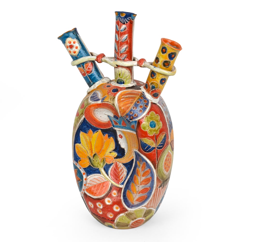CARRO UMBERTO ITALIAN CERAMIC VESSEL: Hand sculpted and painted ceramic vessel. Part of the "Gli Unici" collection. Tag still included. Italy, 20th century. Dimensions: H 19.25" x W 11" x D 7" Condition: Scuffs, wear consistent with age a