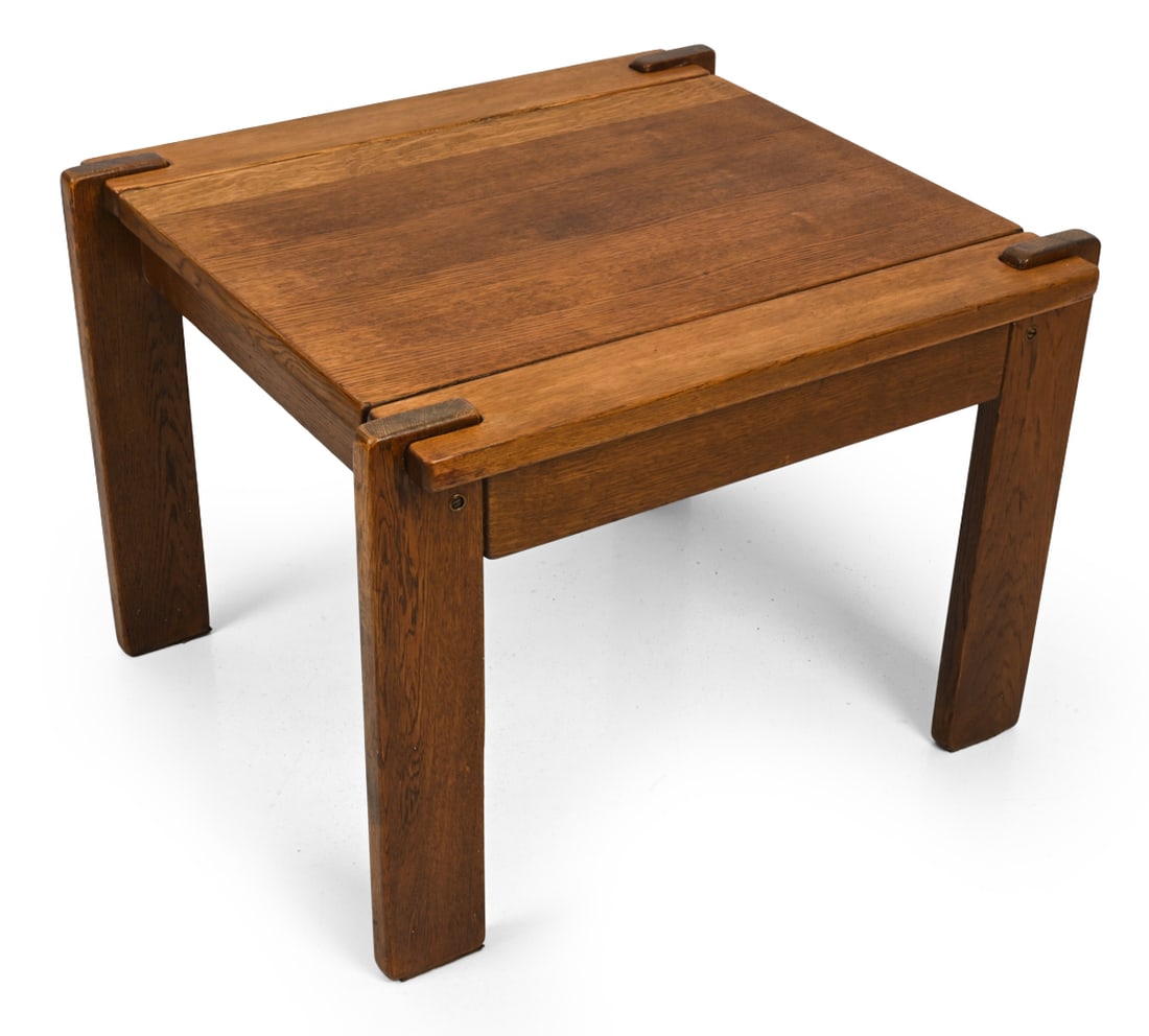 SWARZEDZKIE POLISH OAK COFFEE TABLE C. 1960S: Partial mark presents underneath. Poland, circa 1960s. Dimensions: H 21.5" x W 29.25" x D 27" Condition: Minor scuffs and slight discoloration. Wear consistent with age and use. S039